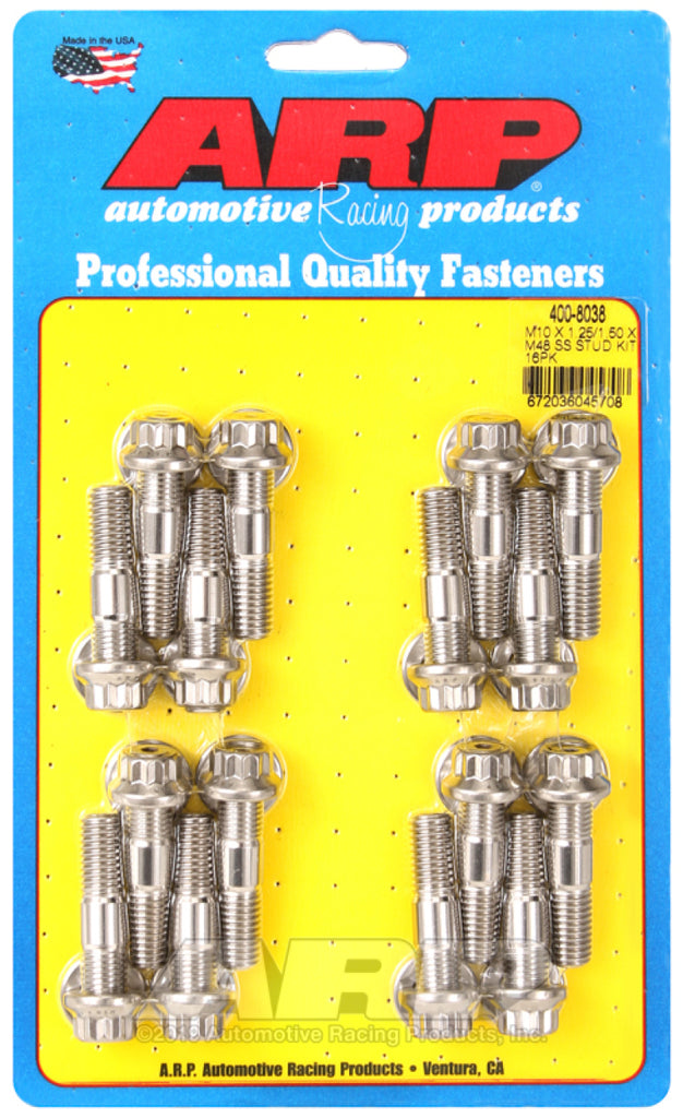 ARP M10 x 1.25/1.50 x 48 Stainless Steel 12pt Broached Stud Kit (16/pkg) - DTX Performance