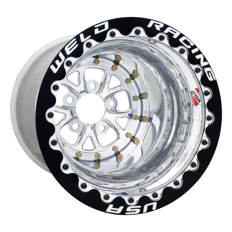 Weld V-Series 15x12 / 5x4.75 BP / 4in. BS Polished Wheel - Polished Double Beadlock MT - DTX Performance