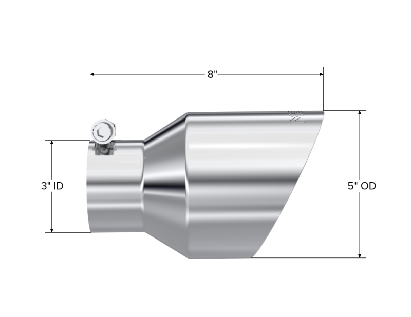 MBRP Universal T304 Stainless Steel Tip  3on ID / 5in OD Out / 8in Length Angle Cut Dual Wall - DTX Performance