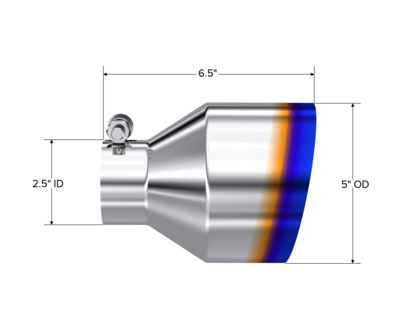 MBRP Univ. T304 Stainless Steel Burnt End Tip 2.5in ID / 5in OD / 6.5in Length Angle Cut Single Wall - DTX Performance