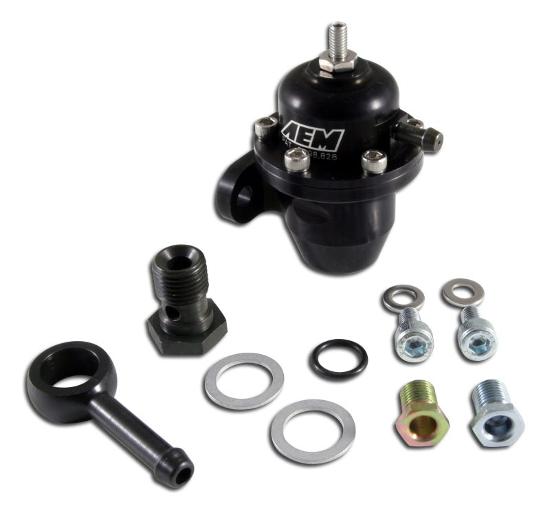 AEM 86-93 Acura / 95-98 TL / 88-91 Civic/CRX / 92-01 Prelude Black Adjustable Fuel Pressure Regulato - DTX Performance