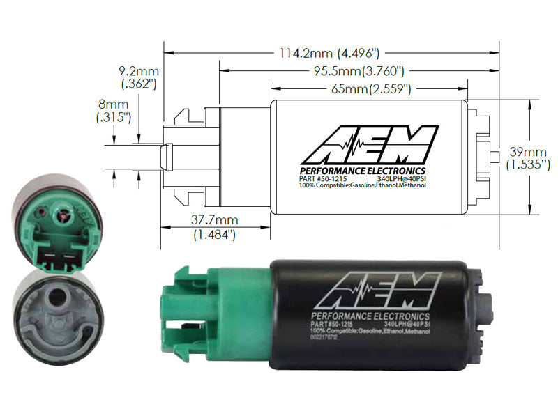 AEM 340LPH 65mm Fuel Pump Kit w/ Mounting Hooks - Ethanol Compatible - DTX Performance