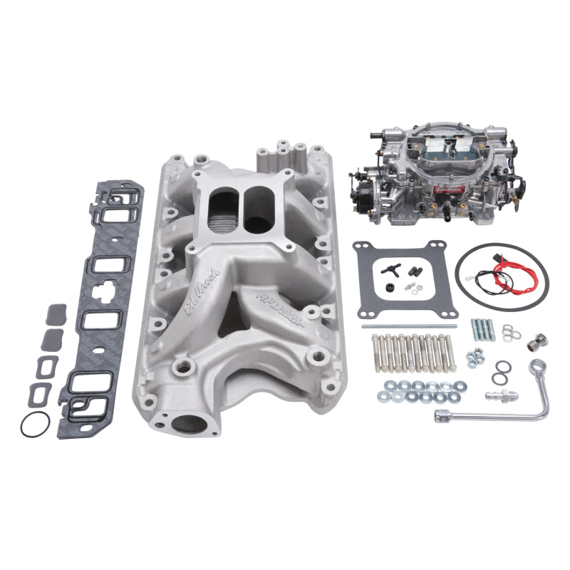 Edelbrock Manifold And Carb Kit Performer RPM Air-Gap Small Block Ford 351W Natural Finish - DTX Performance