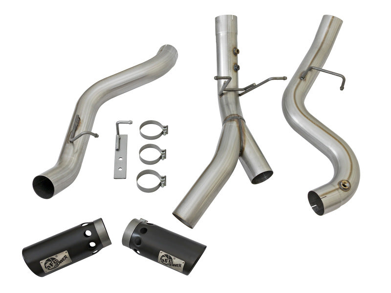 aFe ATLAS 4in DPF-Back Alum Steel Exhaust System w/Dual Exit Black Tip 2017 GM Duramax 6.6L (td) - DTX Performance