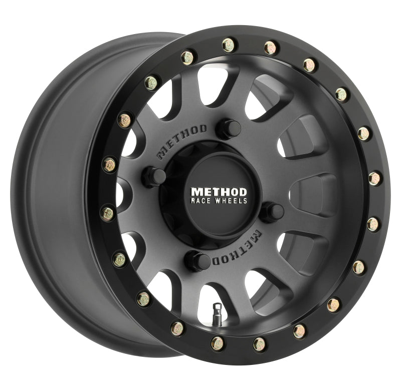 Method MR401 UTV Beadlock 14x7 / 4+3/13mm Offset / 4x156 / 132mm CB Titanium Wheel- Matte Black Ring - DTX Performance