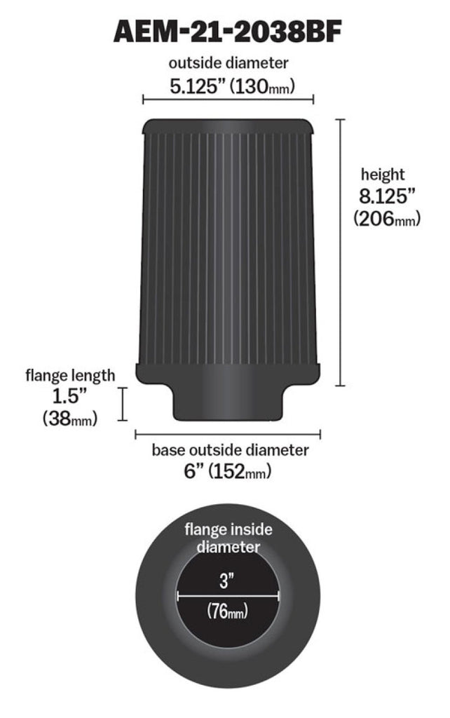 AEM 3 inch x 8 inch DryFlow Air Filter - DTX Performance