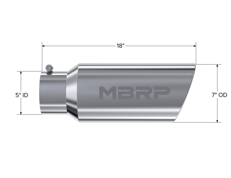 MBRP Universal Tip 7in O.D. Rolled End 5in inlet 18in length - T304 (SINGLE TIP) - DTX Performance