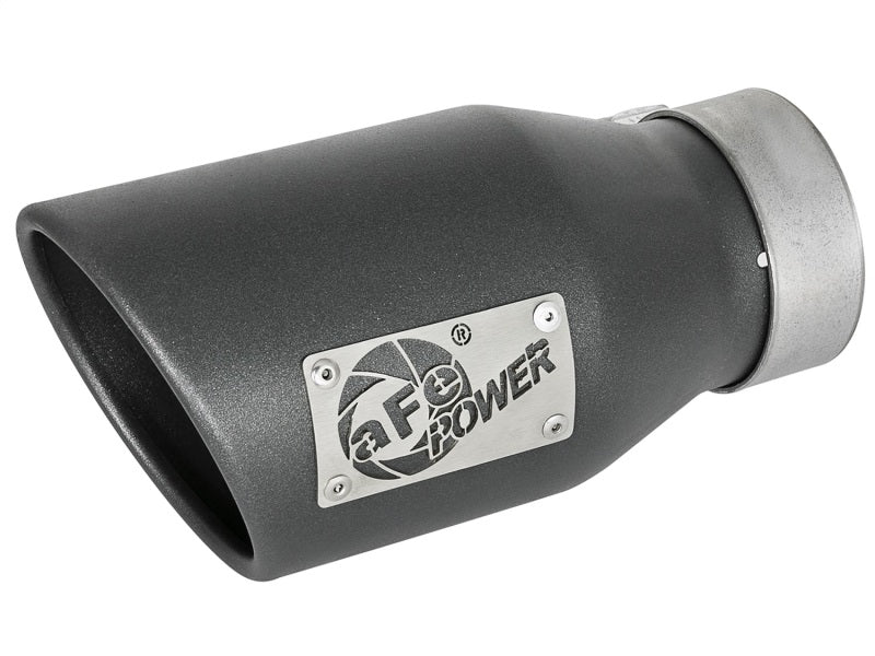 aFe MACH Force-Xp 3in 304 SS Metallic Black Exhaust Tip 3in In x 4-1/2in Out x 9in L Bolt-On Left - DTX Performance