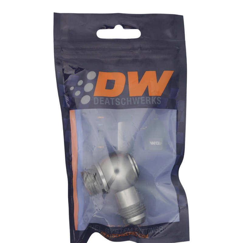 DeatschWerks 8AN ORB Male to 8AN Male Flare Low Profile 90-Degree Swivel - Anodized DW Titanium - DTX Performance