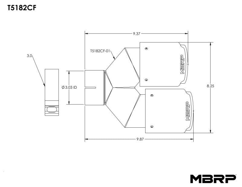 MBRP 3in ID / Dual 4in OD Out Staggered L 9.87in / R 9.37in Dual Wall Carbon Fiber Univ Exhaust Tip - DTX Performance