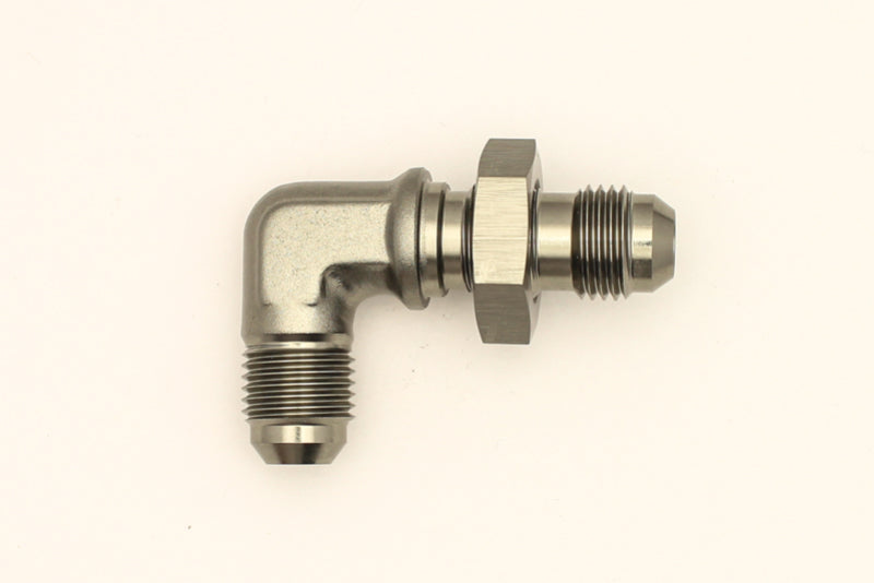 DeatschWerks 6AN Male Flare To 6AN Male Flare Bulkhead Adapter 90-Degree (Incl. Nut) - DTX Performance