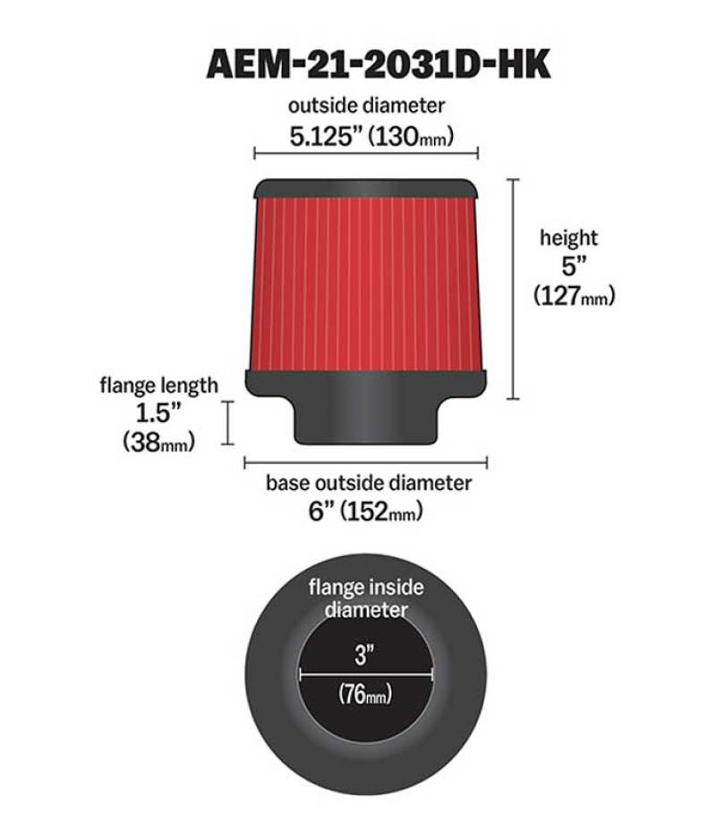 AEM Dryflow 3in. X 5in. Round Tapered Air Filter - DTX Performance