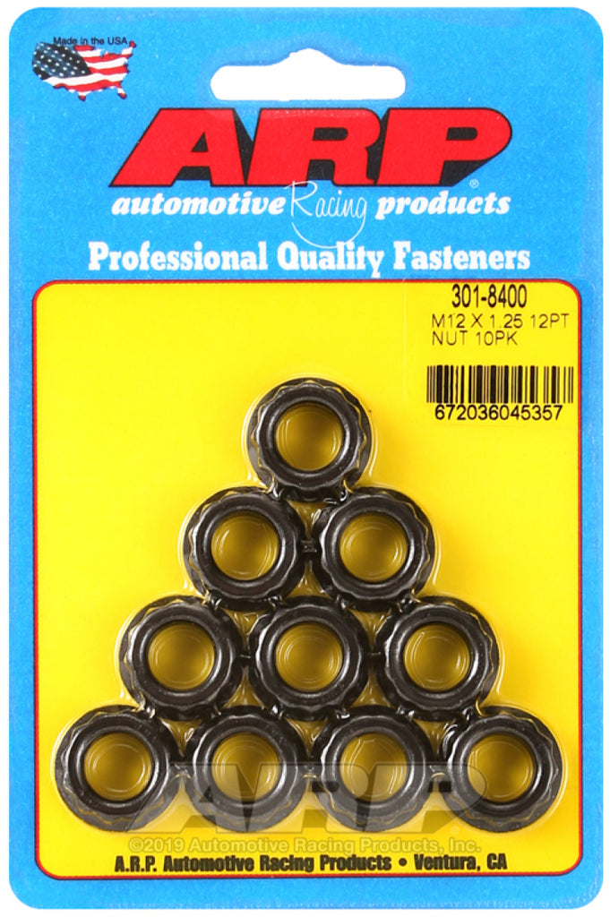 ARP 12mm x 1.25 16mm Socket 12pt Nut Kit (10 pack) - DTX Performance