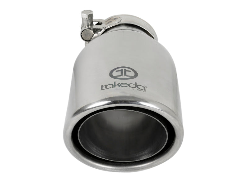 aFe Takeda 304 Stainless Steel Clamp-On Exhaust Tip 2.5in. Inlet / 4in. Outlet / 8in. L - Polished - DTX Performance