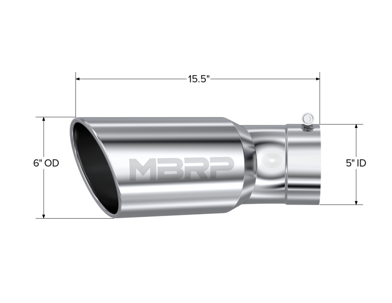 MBRP Universal Tip 6in OD 5in Inlet 15.5in Length 30 Deg Bend Angled Rolled End T304 - DTX Performance