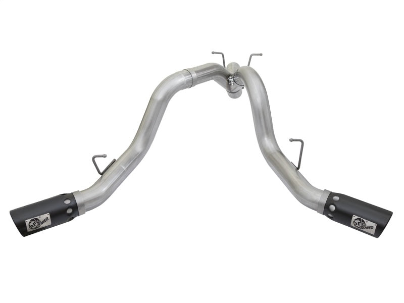 aFe ATLAS 4in DPF-Back Alum Steel Exhaust System w/Dual Exit Black Tip 2017 GM Duramax 6.6L (td) - DTX Performance