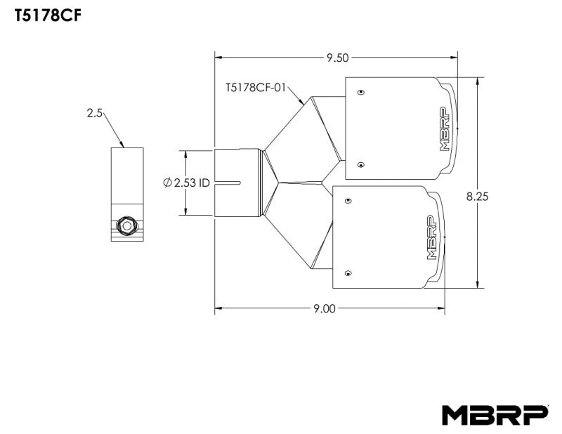 MBRP Universal Carbon Fiber Dual Tip 4in OD/2.5in Inlet - DTX Performance