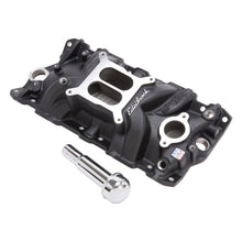 Load image into Gallery viewer, Edelbrock Intake Manifold Perf Eps SBC w/ Oil Fill Tube and Breather Black - DTX Performance