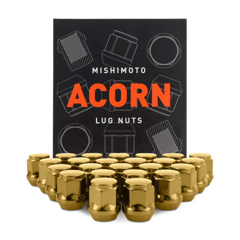 Mishimoto Steel Acorn Lug Nuts M14 x 1.5 - 24pc Set - Gold - DTX Performance