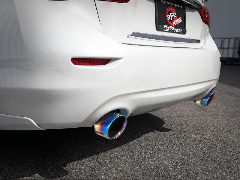 aFe Takeda 2.5in 304 SS Cat-Back Exhaust System w/ Blue Flame Tips 16-18 Infiniti Q50 V6-3.0L (tt) - DTX Performance