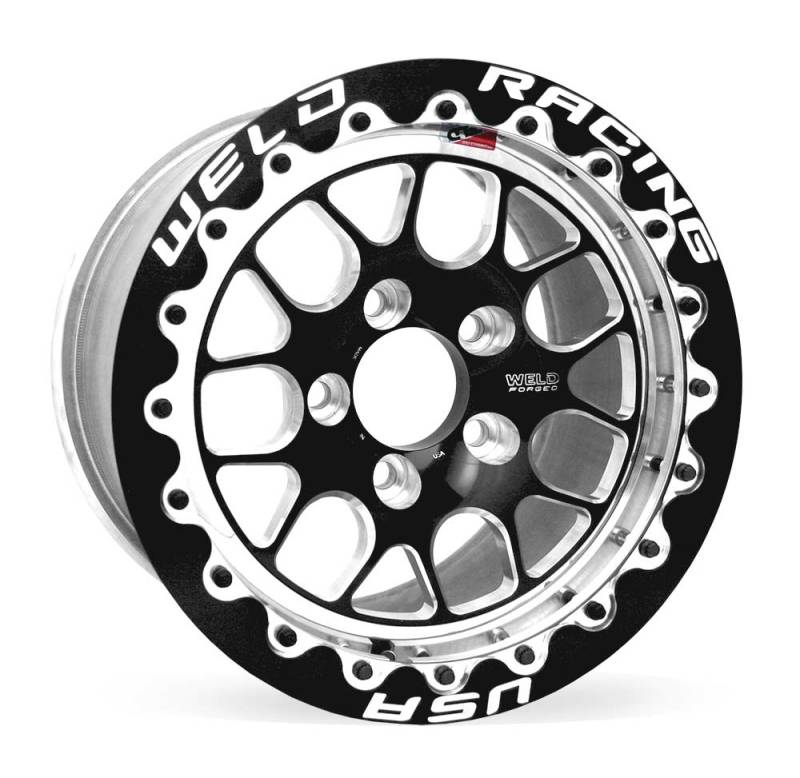 Weld S77 15x10.33 / 5x4.75 BP / 5.5in. BS Black Wheel (Medium Pad) - Black Single Beadlock MT - DTX Performance