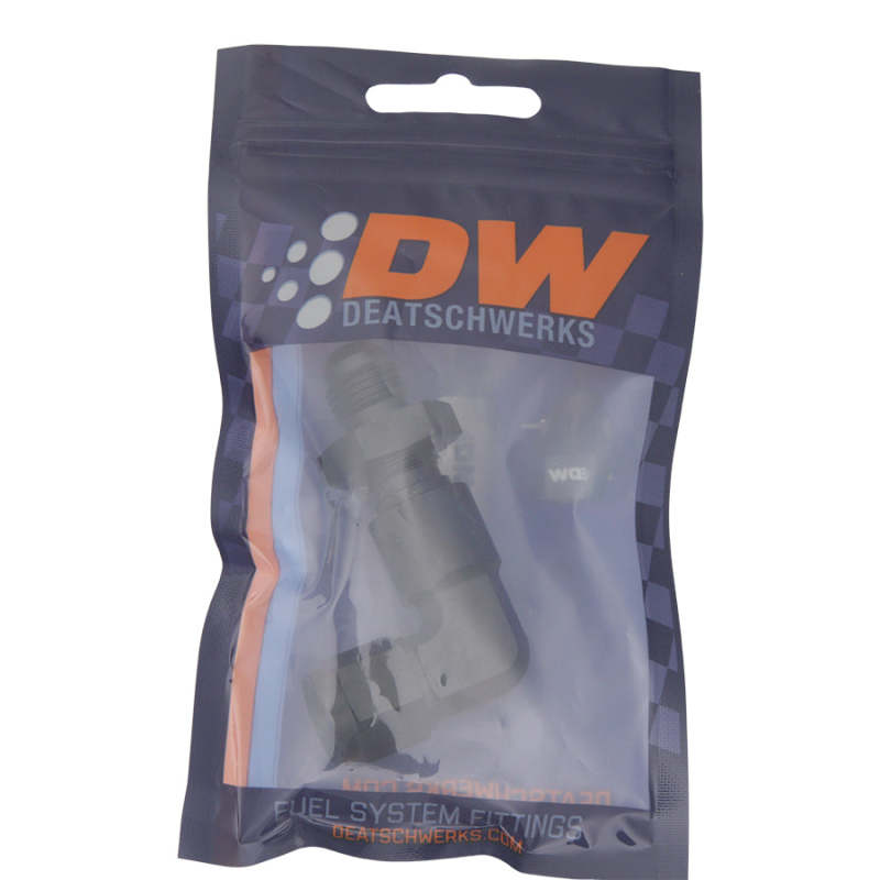 DeatschWerks 6AN Female Flare Swivel to 6AN Male Flare 90-Degree Bulkhead - Anodized Matte Black - DTX Performance