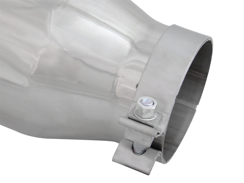 aFe MACH Force-XP 304 SS Right Side Single Wall Polished Exhaust Tip 4in Inlet x 6in Outlet x 12in L - DTX Performance