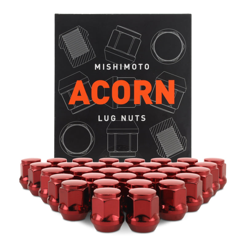 Mishimoto Steel Acorn Lug Nuts M14 x 1.5 - 32pc Set - Red - DTX Performance