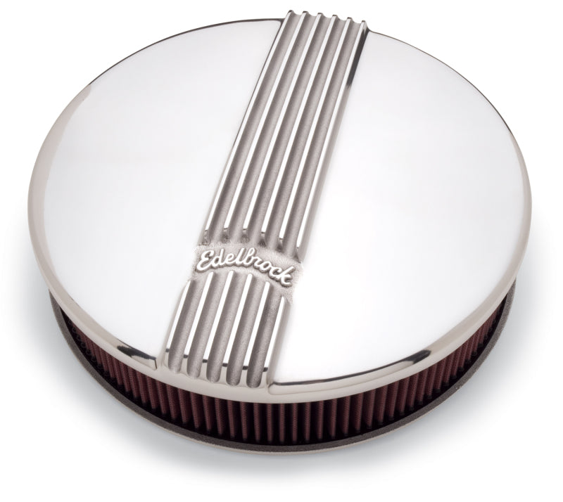 Edelbrock Air Cleaner Classic Series Round Aluminum Top Cloth Element 14In Dia X 3 9In Polished - DTX Performance