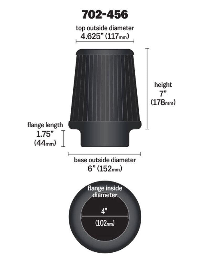 Airaid Universal Air Filter - Cone 4 x 7 x 4 5/8 x 6 - DTX Performance