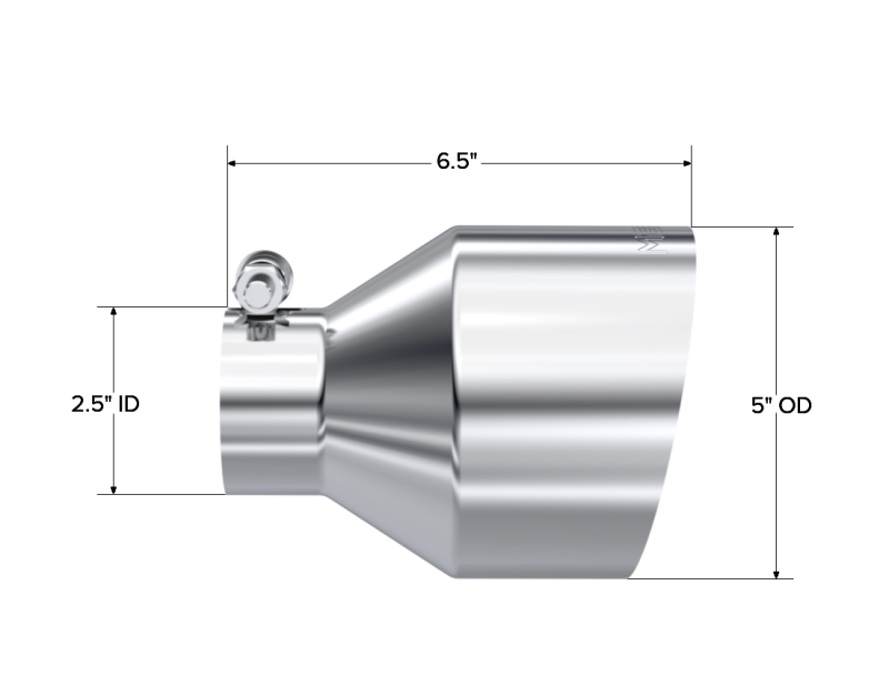 MBRP Universal T304 Stainless Steel Tip 2.5in ID / 5in OD Out / 6.5in Length Angle Cut Single Wall - DTX Performance